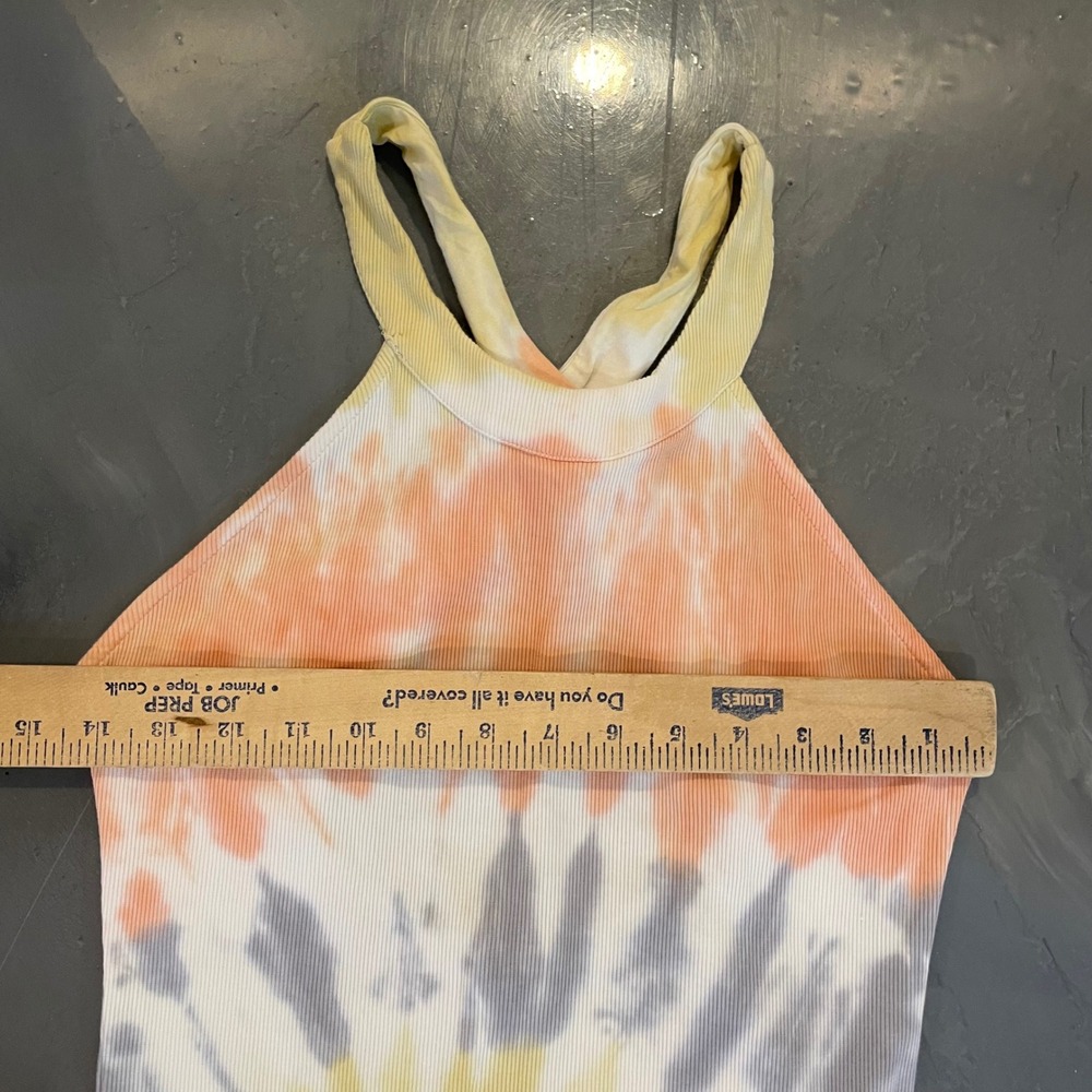 Young Fabulous & Broke Tie Dye Halter Ribbed Midi Dress Orange Yellow M Beach - Picture 2 of 7